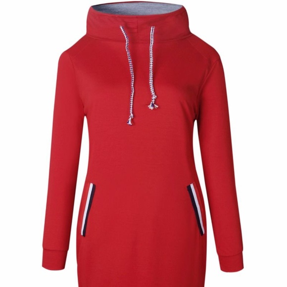 High Neck Sports Casual Dress Red - Picture 5 of 6